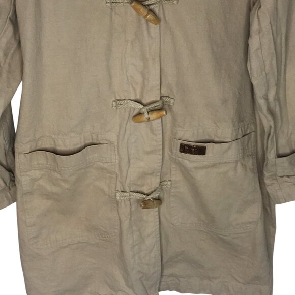 Denim & Co Chore Barn Jacket Medium Beige Hood Toggle Duffle Coat Fleece Lined - Picture 16 of 16